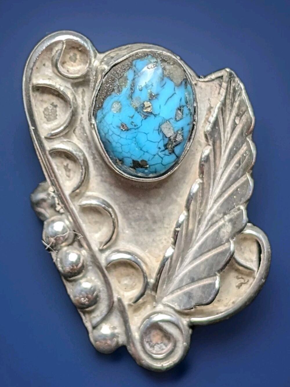 Primitive Native American Handmade Turquoise Size 7 Ring Old Sterling Silver 925
